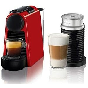 Nespresso Essenza Mini Coffee Machine With Aeroccino Milk Frother Bundle- Ruby Red - 90009475