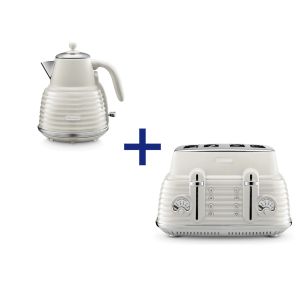 Delonghi Scultura White Kettle and Toaster Set - KBZS3001.W + CTZS4003.W