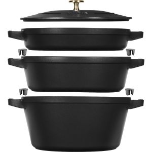 Staub Black Cast Iron stackable Pot Set - STB14582423