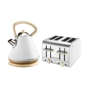 Russell Hobbs White and Wood Kettle and Toaster Set - RHWWP01
